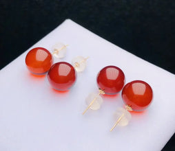 Certificated  18K Real Gold Ear Stud 9-10m Natural Baltic Amber Bead Earring AU750 Recycled Gold Daily Jewelry Kid Gift