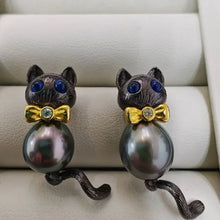 S925 Silver Necklace Black cat Pendant Tahiti Black Pearl 9-10mm for Men and Women Jewelry SN02