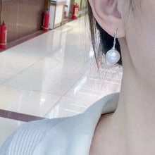 18K White Gold Elegant Pearl Stud, Dangle Earrings For Women Girl Simple Wedding Party Jewelry 12-13mm.