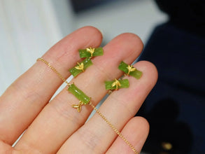 18K Real Gold Natural Jade Bamboo Jewelry Set AU750 Solid Gold Hetian Jade Ear Studs Nephrite Chain Bracelets Precious Jewelry