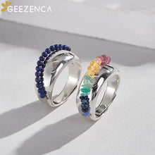 925 Sterling Silver Lapis Lazuli Tourmaline Open Statement Ring Women Simple Trendy  Adjustable Dome Rings Party Gift