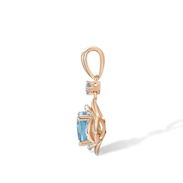 Pure Solitaire 14K Rose Gold Pendant For Women Diamond Swiss Blue Topaz Elegant Simple Anniversary Party Fine Jewelry