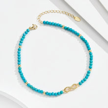 Genuine 925 Sterling Silver Infinity 4A CZ Anklet for Women 3mm Turquoise Beads Chain Anklets Summer Jewelry SA87