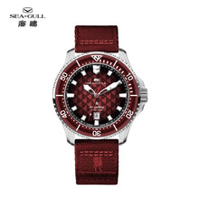 Seagull King of the Dragon automatic dive watch with a red scale dial and matching nylon strap.