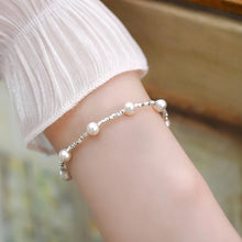 Fashion Jewelry Natural Freshwater Pearl 925 Sterling Silver Bracelet Glossy Broken Silver for Women
