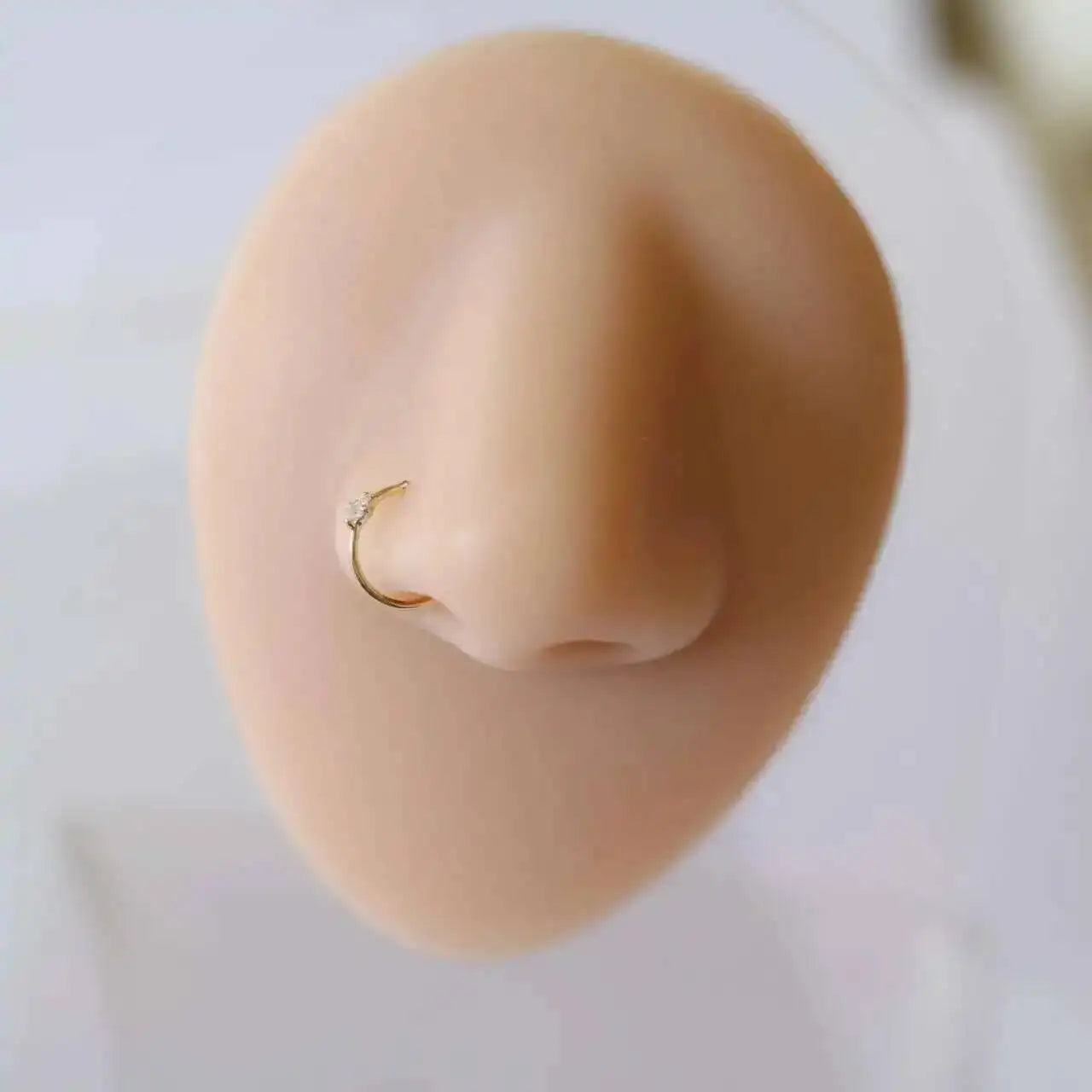 14K Yellow Gold Simulated Diamond Cz Nose Ring, 3mm Hoop, kj463