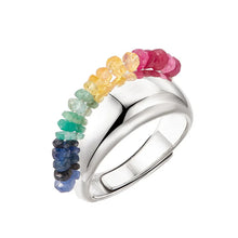 925 Sterling Silver Lapis Lazuli Tourmaline Open Statement Ring Women Simple Trendy  Adjustable Dome Rings Party Gift