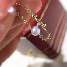 18K Real Gold Bead Chain Bracelet With 6mm High Luster Pink Akoya Saltwater Pearl Dainty Elegant Fine Jewelry For Women