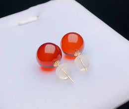 Certificated  18K Real Gold Ear Stud 9-10m Natural Baltic Amber Bead Earring AU750 Recycled Gold Daily Jewelry Kid Gift