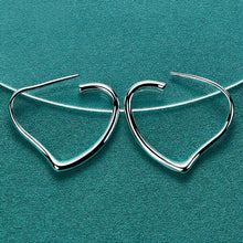 925 Sterling Silver Hoop Earrings  Heart 29x37mm Woman Wedding Engagement Party Fashion Charm Jewelry