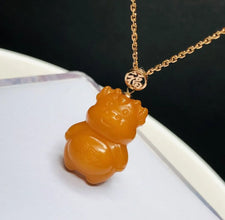 Certificated 18K Real Gold Natural Baltic Antique Amber Bear Pendant With 925 Silver Chain Luxury Gifts For Kids Teddy Jewelry