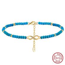 Genuine 925 Sterling Silver Infinity 4A CZ Anklet for Women 3mm Turquoise Beads Chain Anklets Summer Jewelry SA87