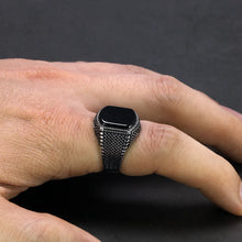 925 Sterling Silver Mens Rings Natural Agate Stone Turkish Black Onyx Men Real Vintage Cool Ring