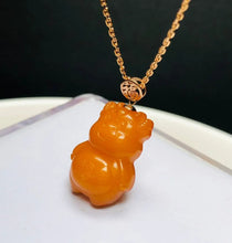 Certificated 18K Real Gold Natural Baltic Antique Amber Bear Pendant With 925 Silver Chain Luxury Gifts For Kids Teddy Jewelry