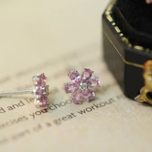 925 Silver Pink Tourmaline Flower Ear Stud Cherry Earrings Ins Sparkling Pink Crystal Ear Cuff For Gifts Hot-selling Designs