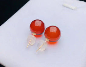 Certificated  18K Real Gold Ear Stud 9-10m Natural Baltic Amber Bead Earring AU750 Recycled Gold Daily Jewelry Kid Gift