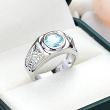 925 Sterling Silver Men,s lab Grown Aquamarine Gemstones Blue Zircon Rings for Men Vintage Luxury Ring