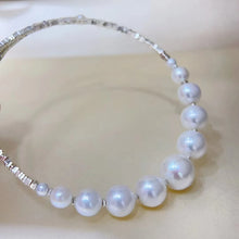 925 Sterling Silver Natural Freshwater Elegant Shining Pearl 5-10mm Round Beads String Bracelets For Women Silver Pearl Jewelry