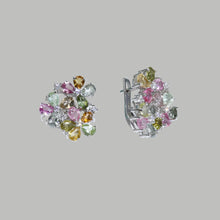 Colorful Brazil Tourmaline Flower  Clasp Earring natural  gemstones 925 sterling silver fine jewelry for women wife gift