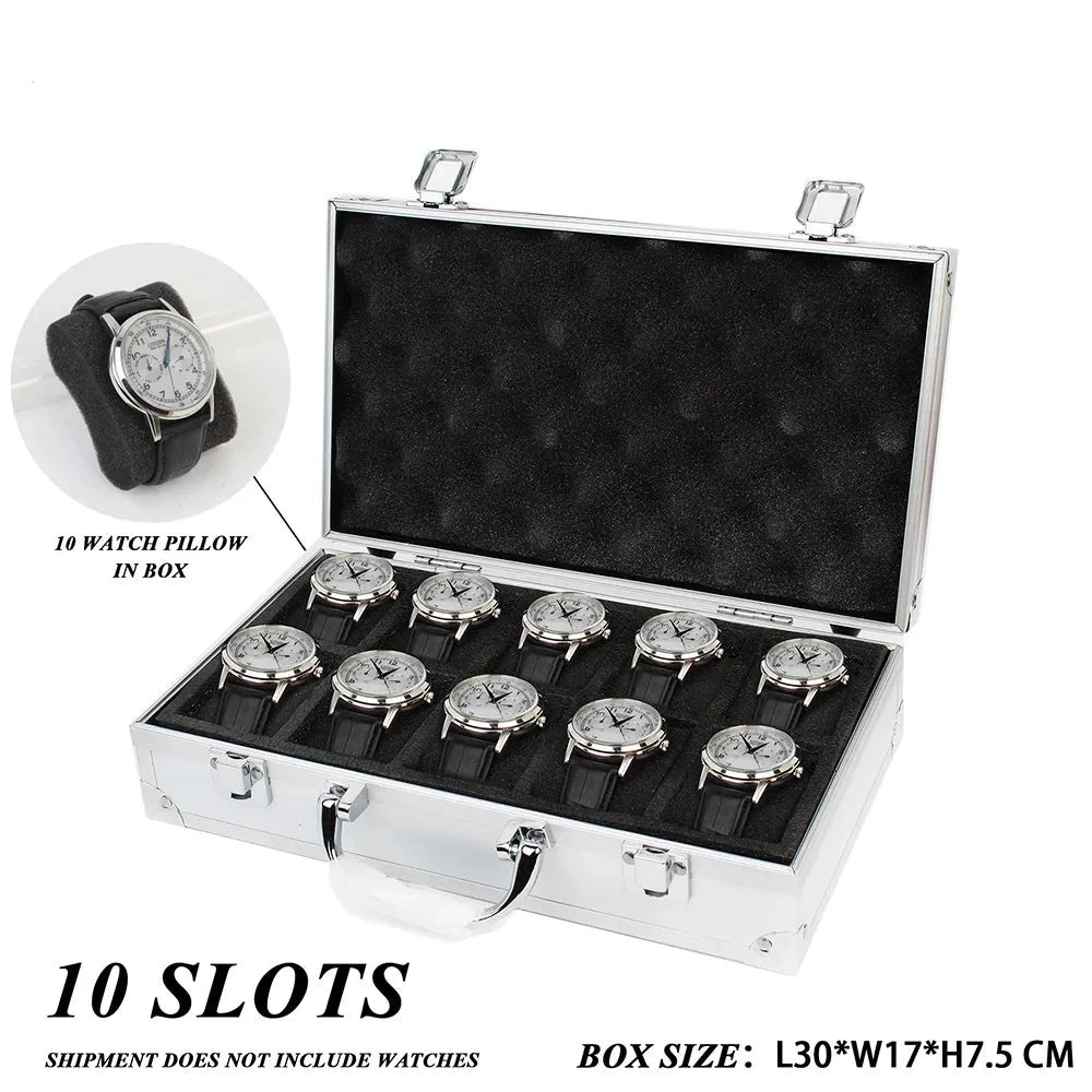10 Slots Watch Storage Box Aluminum Alloy Useful Jewelry Wrist Watches Holder Display Box Watch Holder Box Organizer Toolbox