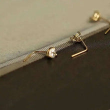 14K Yellow Gold L Shape Stud, Nose, Heart, Star, Round Zircon, Piercing Jewelry for Women, Men, kj465