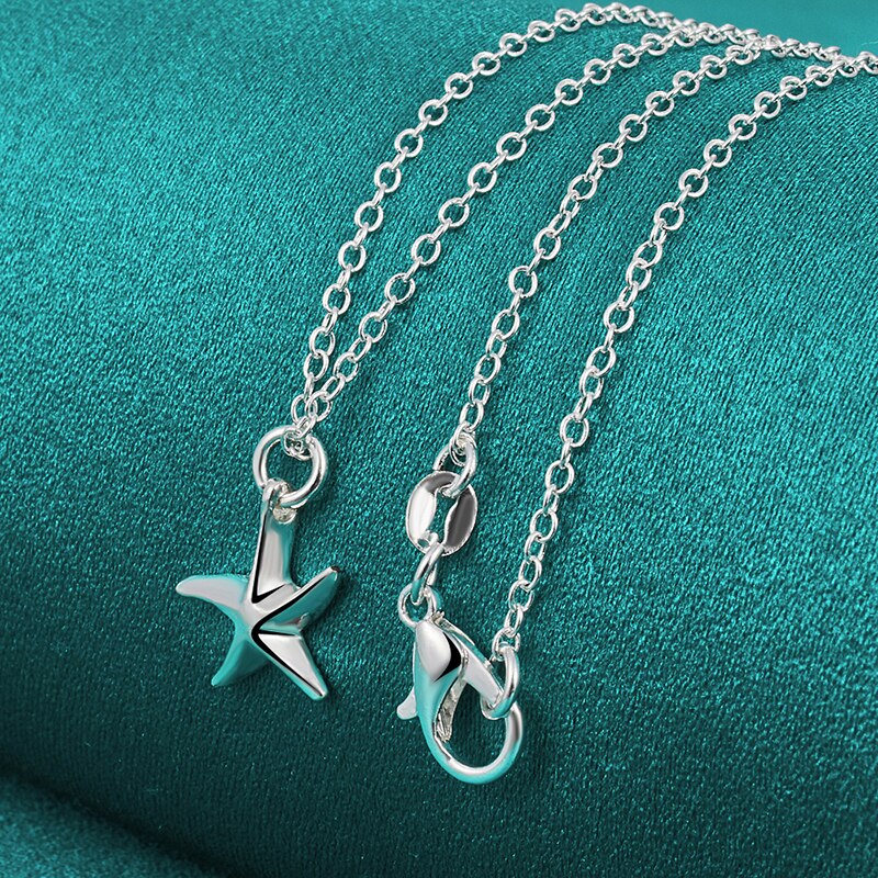 925 Sterling Silver Starfish Pendant Necklace 18 Inch Chain For Women Wedding Engagement Fashion Charm Jewelry