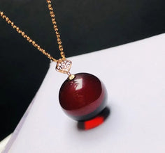18K Real Gold Baltic Natural Blood Amber with Certificated Natural Bead Pendant With Silver Chain AU750 Rare Timeless Luxury Jewelry