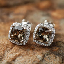 925 Sterling Silver Smoky Quartz Earring 6.5mm Cushion Shaped Natural Tea Crystal Stud Earrings are Fashionable and Elegant