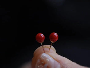 18K Real Gold Natural Precious Coral 5mm Bead Ear Stud Aka Red Coral Round Earrings with Certificate Au750 For Women Luxury Jewelry.