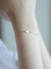 14K Solid Gold Heart Charm Bracelet, Dainty Minimalist Jewelry.