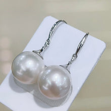 18K White Gold Elegant Pearl Stud, Dangle Earrings For Women Girl Simple Wedding Party Jewelry 12-13mm.