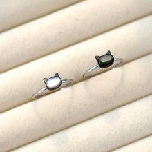 Trendy Natural Shell Black Cat 925 Sterling Silver Ring for Girls Adjustable Party Jewelry Gift