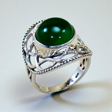 925 Sterling Silver Wide Retro Design Green Onyx Gemstone Ring High Quality Bohemian Vintage Designer Fine Jewelry Ring For Girl