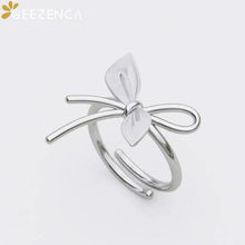 925 Sterling Silver 3D Bowknot Open Cocktail Rings Women Wide Elegant Dainty Unique Ribbon Statement Ring Luxury Gift