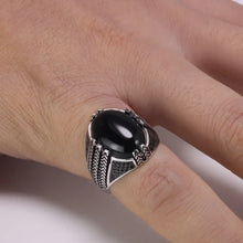 Real Pure 925 Sterling Silver Rings With Black Onyx Stone Big Turkish Rings For Men Retro Vintage Turkey Jewelry Anelli Uomo