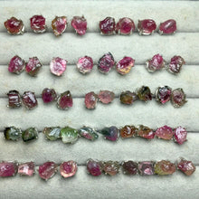925 Silver Natural Tourmaline Raw Stone Ear Stud Pink/Green Bi Color Watermelon Tourmaline Irregular Earrings Women Fine Jewelry