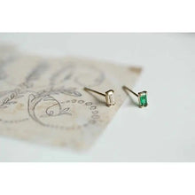 GOLDtutu 14K Gold Stud Earring, Green Emerald Jewelry, Simple Crystal, Minimal Style, kj188