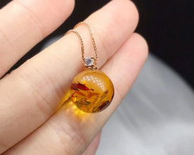 18K Real Gold Set 12mm Natural Baltic Amber Moissanite Pendant With Rope Silver Chain Necklaces Exquisite Luxurious Fine Jewelry