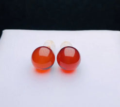 Certificated  18K Real Gold Ear Stud 9-10m Natural Baltic Amber Bead Earring AU750 Recycled Gold Daily Jewelry Kid Gift