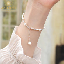 Fashion Jewelry Natural Freshwater Pearl 925 Sterling Silver Bracelet Glossy Broken Silver for Women