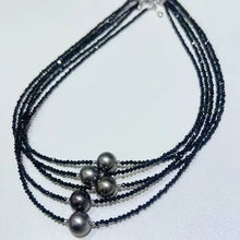 18K White Gold 10-11mm Natural Tahitian Black Pearl Necklace Black Spinel Chain Woman Choker