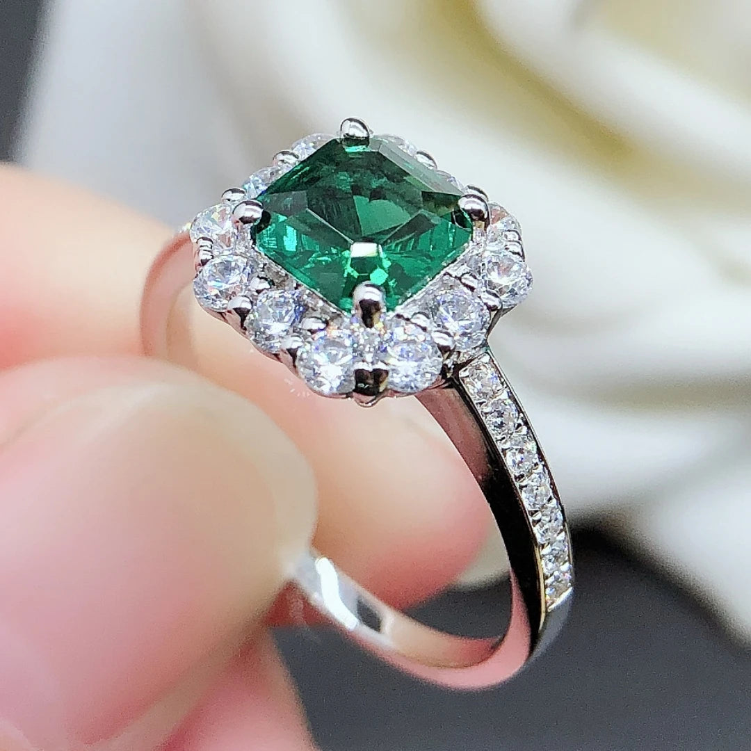 14K 585 White Gold Fine Jewelry R178 White Gold Ring 1Ct Lab Grown Emerald Diamond Engagement Ring