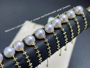 18K Real Gold Bead Chain Bracelet With 6mm High Luster Pink Akoya Saltwater Pearl Dainty Elegant Fine Jewelry For Women