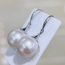 18K White Gold Elegant Pearl Stud, Dangle Earrings For Women Girl Simple Wedding Party Jewelry 12-13mm.