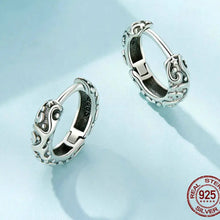 925 Sterling Silver Vintage Pattern Earrings Oxidized Ear Hoop Original for Women Daily Party Jewelry Wear Birthday Gift