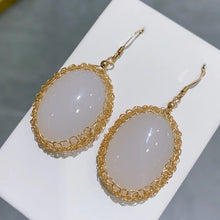 14K Filled Gold Oval Natural White Chalcedony Earrings Women's Holiday Gift Jewelry Accessories SE11