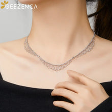 925 Sterling Silver Beaded Slim Dainty Lace Mesh Chain Necklace Women Shiny Trendy 46cm Choker Necklaces Italian Jewel