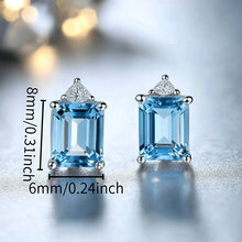 Luxury 100% 925 Real Silver 6X8mm Topaz Emerald Cut Earrings for Women Gemstone Wedding Band Party Fine Jewelry Gift