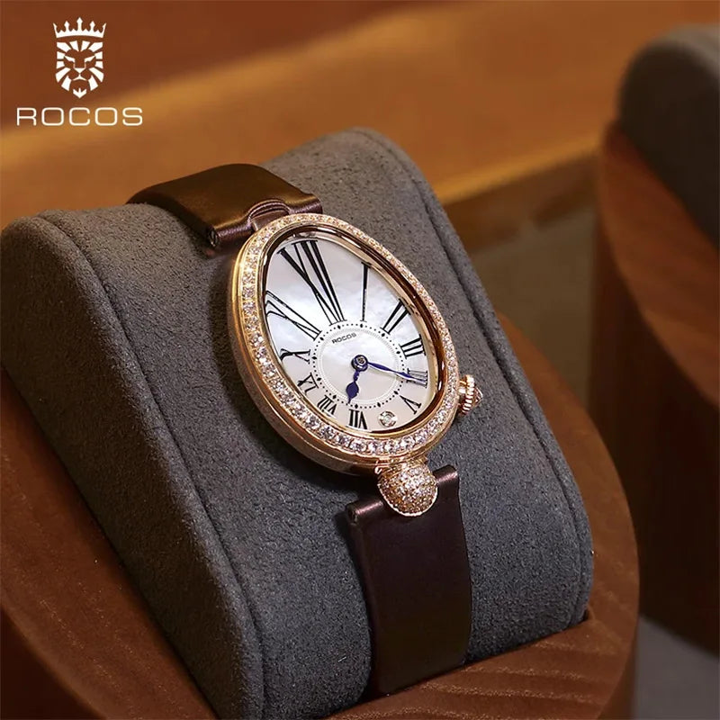 ROCOS Luxury Brand Woman Watch High Quality Fashion Oval Ladies Fashion Quartz watches Leather Waterproof  Watch for Women R0233