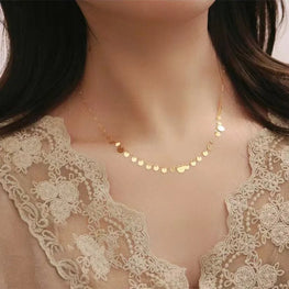 Authentic Real 18K Gold AU750 Sequins Necklace Exquisite Gift Romantic Classic Present For Woman Cute Fine Jewelry